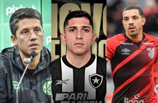 São Paulo tem novo treinador, Botafogo anuncia Savarino, e Fluminense está de olho em Terans. As novidades do mercado da bola nesta quinta-feira (11) - Fotos: Gabriel Tadiotto/EC Juventude, Divulgação/Botafogo e Divulgação/CAP