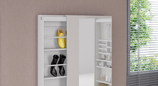 Sapateira com espelho e porta deslizante