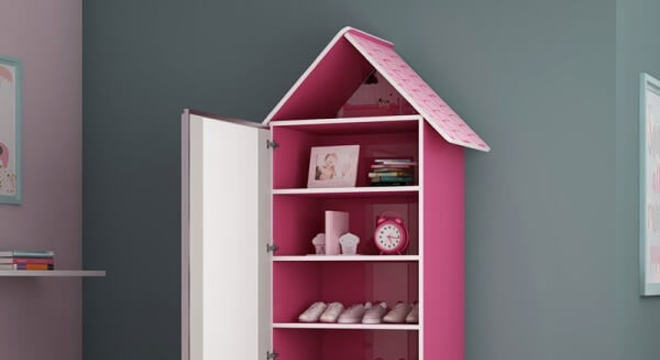 Sapateira com espelho modelo casinha para quarto infantil