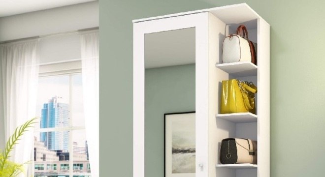 Sapateira com espelho uma porta vem com prateleiras embutidas