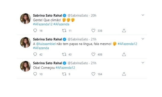 De olho em tudo que acontece na sede, a apresentadora Sabrina Sato comentou sobre o jeito espontâneo de Luiza Ambiel e sentiu o climão entre os peões após um desentendimento entre eles