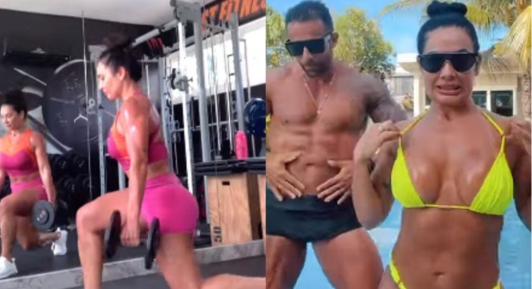 Scheila Carvalho treinando e dançando com o sobrinho, Diogo Paris