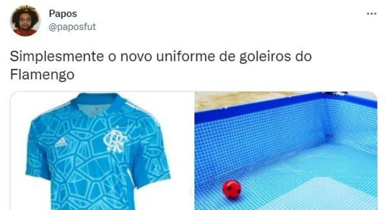 Seguindo o mesmo padrao do Cruzeiro, a camisa de goleiros do Flamengo veio em tons de azul e foi comparada a uma piscina de plastico.