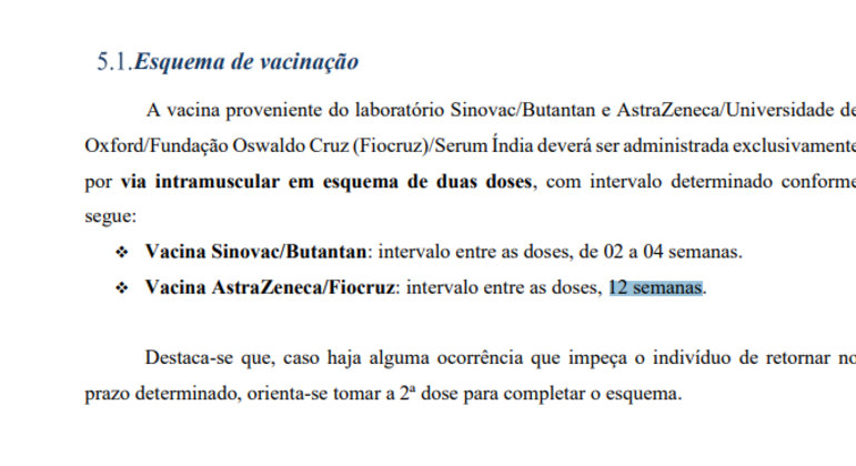Ministério da Saúde orienta segunda dose de Oxford 12 semanas após a primeira