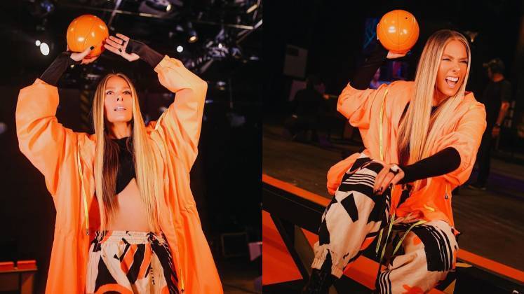 Segunda foi dia de combinar com a temática da Prova dos
Homens e a apresentadora veio com força total no look esportivo chique