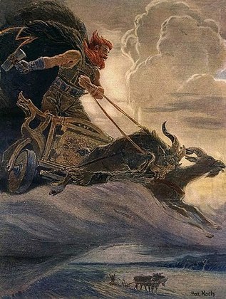  Segundo a lenda, Thor percorria o céu numa carruagem, as montanhas ruíam e o barulho provocado pelas rodas do veículo originavam os trovões. 