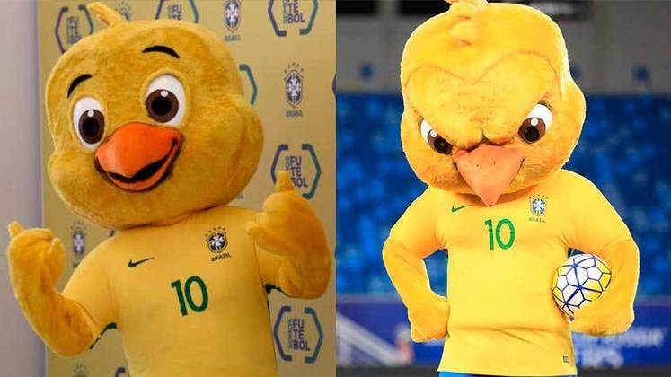 Seleção Brasileira - Canarinho Pistola: o precursor da tendência dos mascotes fortes e 'bravos'. O personagem foi lançado em 2016 e rapidamente caiu no gosto dos torcedores, que passaram a fazer uma enxurrada de memes com o Canarinho. 