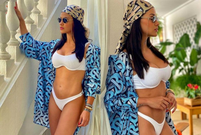  Mix de estampas com biquíni branco de bojo é uma aposta elegante. De acordo com os seguidores da modelo, Andressa está 'cada dia mais linda e radiante'Veja também: De 'loira odonto' a morena poderosa: os visuais de Andressa Suita