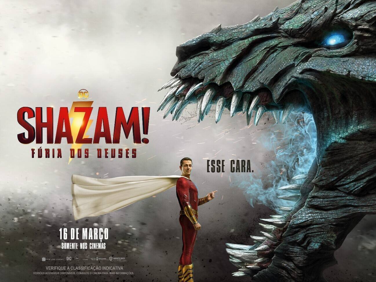 O ator Zach Levery interpreta o super-herói cômico Shazam.