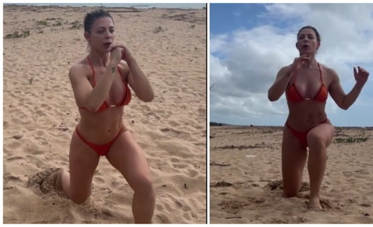 Sheila Mello treina na praia durante as férias (Fotos de Reprodução/Instagram)