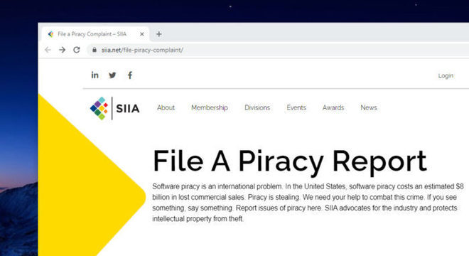 SIIA incentiva denúncias de pirataria (Imagem: Reprodução/SIAA)