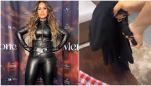 Simone Mendes usa macacão estilo 'mulher-gato' coladíssimo e o exibe ensopado após show