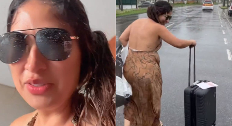 Simone Mendes toma banho de chuva e fica ensopada