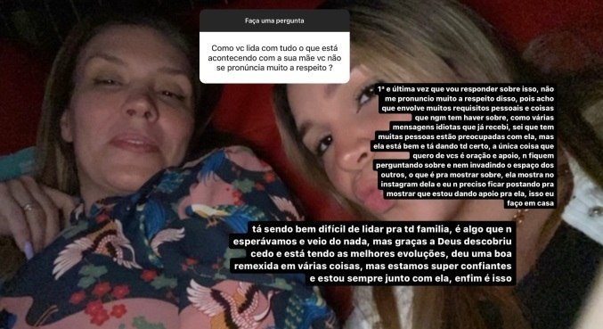 Texto de Aysha sobre ser cobrada para comentar doença da mãe
