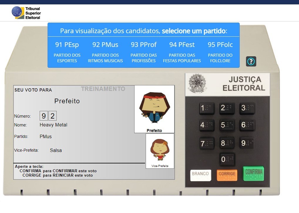 Simulação de votação em urna eletrônica no site do TSE