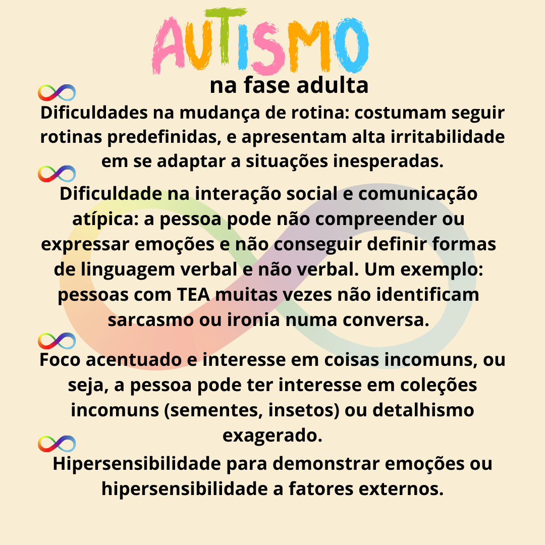Exemplos de sintomas que apontam autismo diagnosticado na fase adulta.