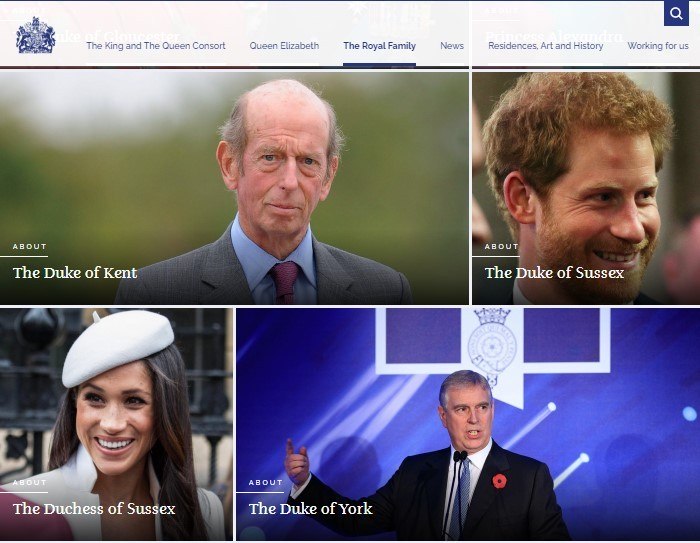 Harry e Meghan estão acima apenas do príncipe Andrew no site da família real