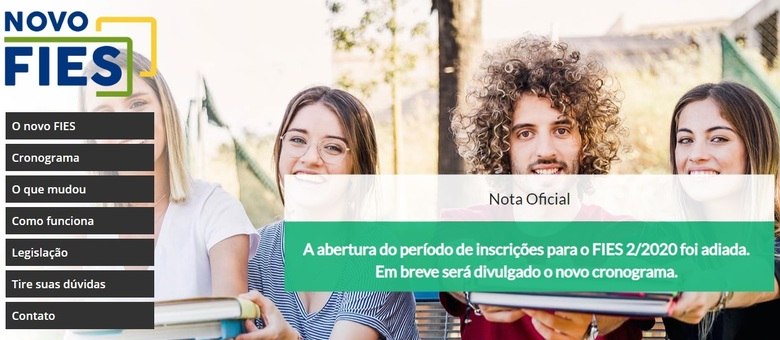 Site informa adiamento das inscrições para o segundo semestre