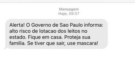 Mensagem será enviada a toda população de SP