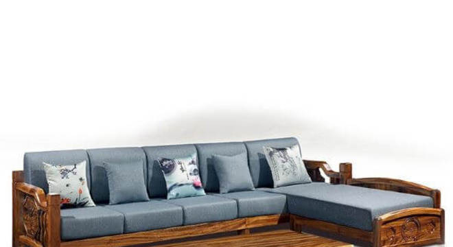 Sofá de madeira de canto em azul 
