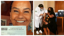 Solange Couto e Zezé Motta tomam vacina contra covid e celebram