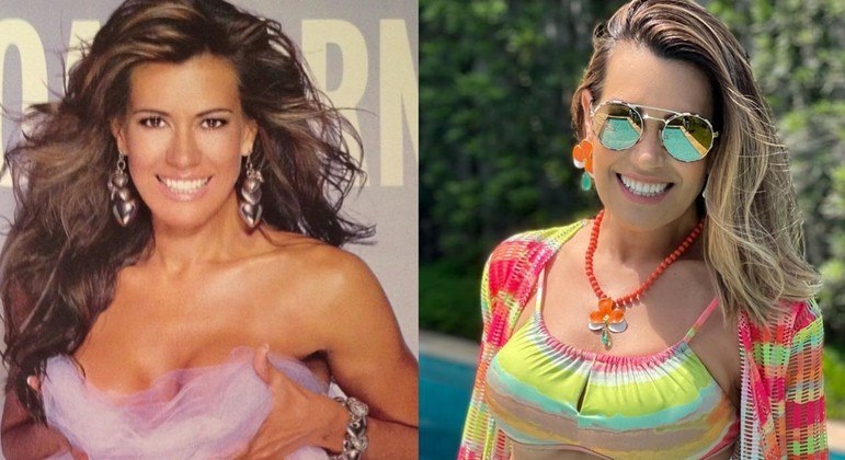 Montagem com fotos de Solange Frazo aos 39 e aos 59 anos, respectivamente
