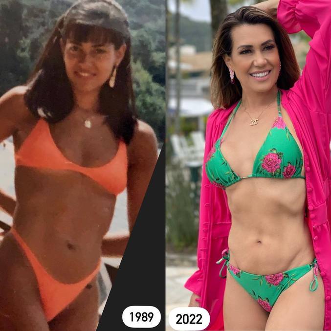 Solange Frazão compartilhou montagem para mostrar seu antes e depois
