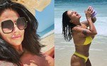 Solange Gomes também optou por cores néon e pelo clássico modelo cortininha para ir à praia no Rio de Janeiro (RJ)Veja também: 7 biquínis da Cleo para inspirar seus looks no verão