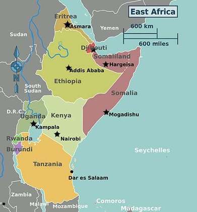 Somália, Quênia, Tanzânia e metade da Etiópia estão se separando gradualmente do resto do continente.