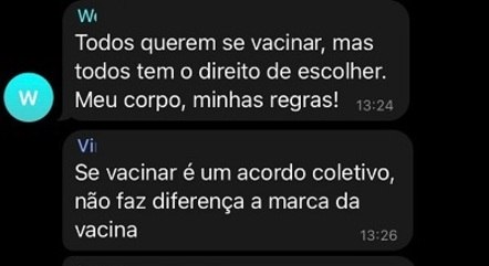 Discussão em um dos grupos no Telegram