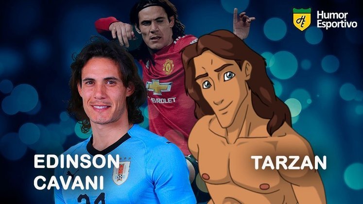Sósias famosos dos jogadores: Edinson Cavani e Tarzan, tradicional personagem de desenhos infantis.