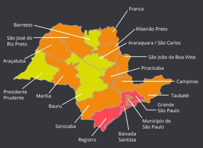 Mapa de SP de acordo com as fases da retomada