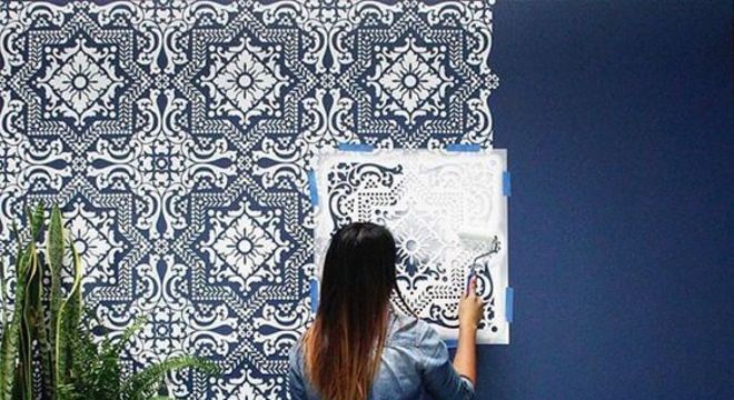 Stencil grande para parede azul