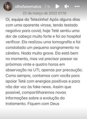 Comunicado da equipe de Sthe Matos
