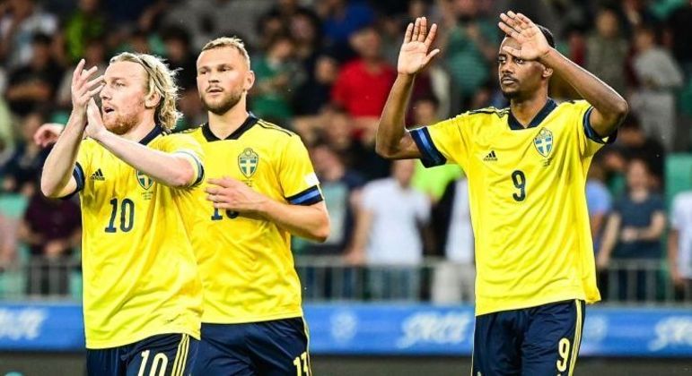 A celebração da Suécia, gol de Forsberg, o número 10