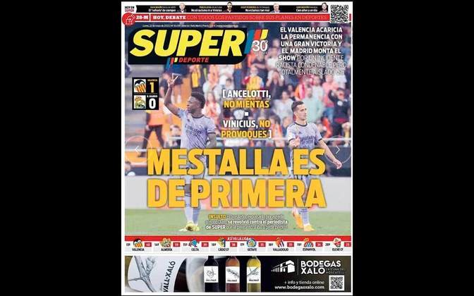 'SuperDeporte' - Jornal local da cidade de Valencia ignora fato de Vini Jr ter sido vítima de um crime e ainda aproveitou pra repudiar as atitudes do brasileiro durante a derrota do Real Madrid. 