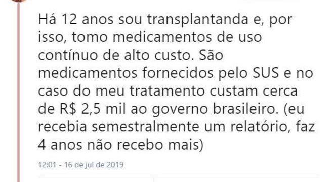 Medicamentos de transplantados tÃªm custo elevado