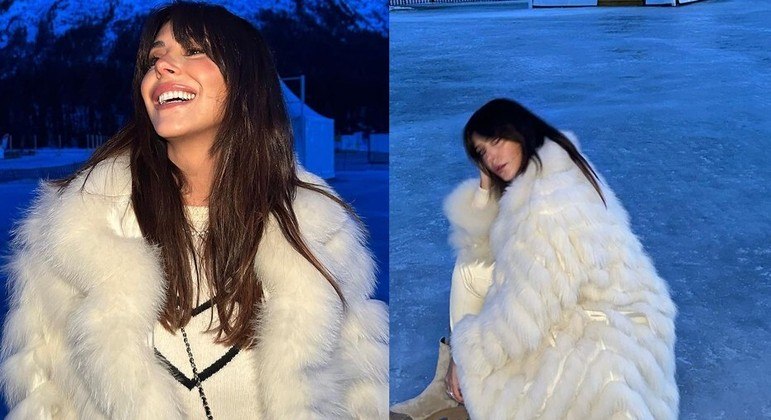 Suzana Gullo com o casaco de pele de raposa na Suíça