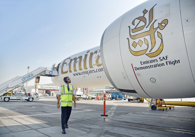 Emirates: voo de demonstração com combustível de aviação 100% sustentável