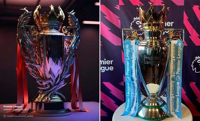 Taça da Premier League feita por IA (à esquerda) e a taça original (à direita)