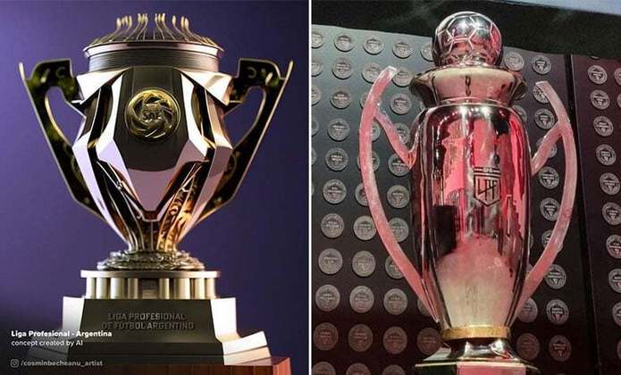Taça do Campeonato Argentino feita por IA (à esquerda) e a taça original (à direita)