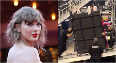  Taylor Swift usa carrinho de limpeza para se esconder
