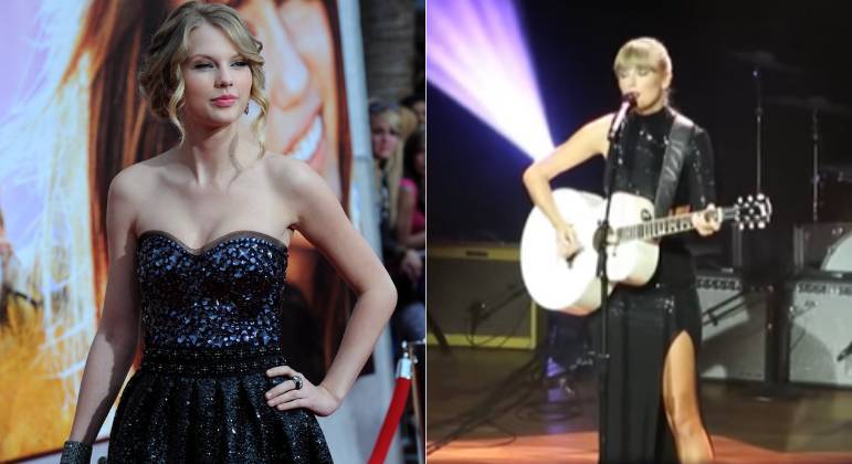 Quando Swift foi coroada a compositora-artista da década pela Associação de Compositores de Nashville, ela usou um longo vestido preto com glitter. Mesma aposta que a cantora fez na estreia oficial do filme de Hannah Montana, em 2009, em que ela atuou e participou da trilha sonora