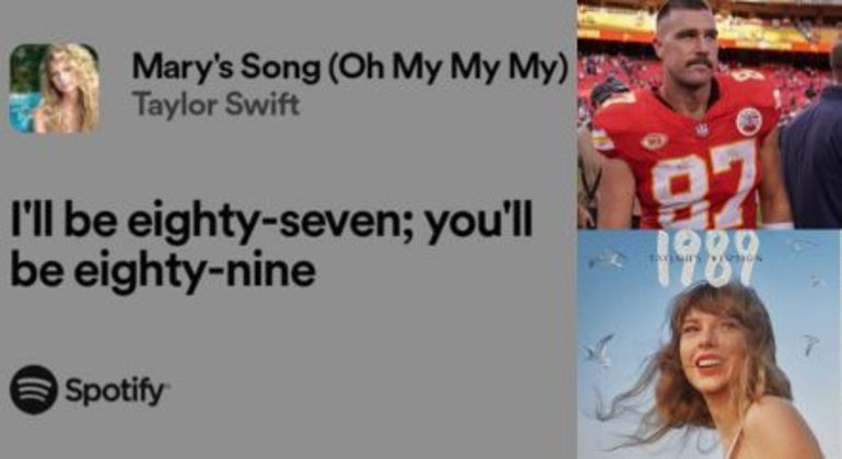 Na faixa Mary's Song, do primeiro álbum da cantora, lançado em 2006, ela fala em um trecho: 'I'll be eighty-seven; you'll be eighty-nine' (Eu estarei com oitenta e sete; você com oitenta e nove). Acontece que 87 é o número da camiseta de Kelce, e 89 remete ao álbum de Taylor, que terá sua regravação lançada em 27 de outubro, o 1989 — ano do nascimento dela e, coincidentemente (ou não), do jogador
