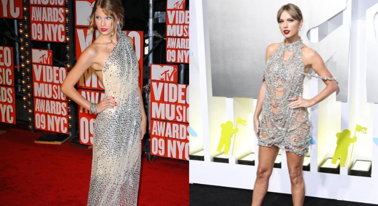 O vestido que a dona do hit Blank Space utilizou no VMA 2022 foi um encrustado de joias feio pelo famoso fashionista Oscar de La Renta. Internautas apontaram a semelhança com o vestido brilhante que a estrela da música usou no VMA de 2009, quando ela foi indicada pela primeira vez à premiação