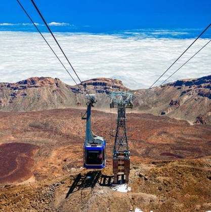 Teleférico do Teide, Espanha: Da base do vulcão até a estação de La Rambleta, são incríveis 3.555 metros acima do nível do mar. O trajeto dura cerca de 10 minutos e, em cada cabine, podem viajar até 44 passageiros.