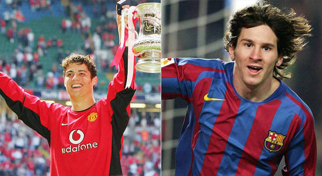 Temporada 2004/2005 - Cristiano Ronaldo (Manchester United) 50 jogos oficiais e 9 gols x Messi (Barcelona) 9 jogos oficiais e 1 gol