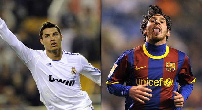 Temporada 2010/2011 - Cristiano Ronaldo (Real Madrid) 54 jogos oficiais e 53 gols x Messi (Barcelona) 55 jogos oficiais e 53 gols