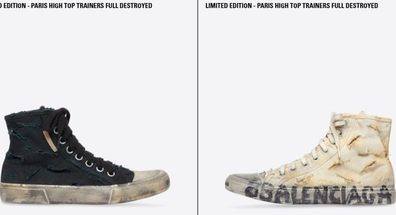 Versão destruída do calçado que está sendo comercializada não é a do anúncio da marca
