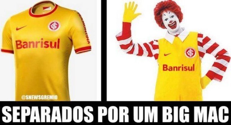 Terceiro uniforme do Internacional, em amarelo com detalhes vermelhos, foi comparado ao Ronald McDonald's (Fevereiro/2014).